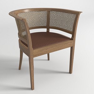 3D model Curved Mid-Century Indochine Oak Rattan Armchair