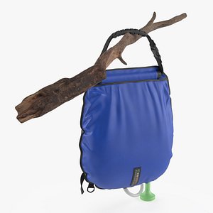 Outdoor Shower Bag Hanging on Tree Branch Blue