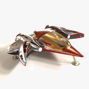 3D Retro-futuristic single fighter space ship