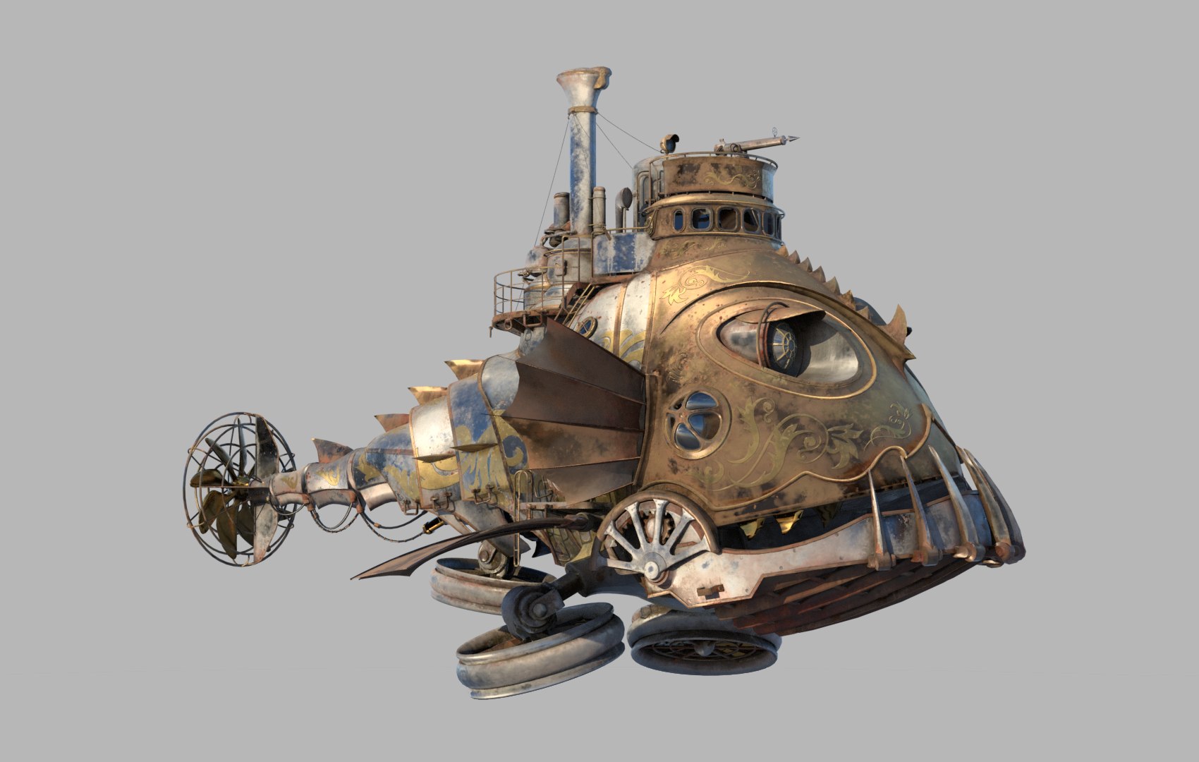 3D Steampunk Submarine-Hovercraft With PBR Materials - TurboSquid 1842710