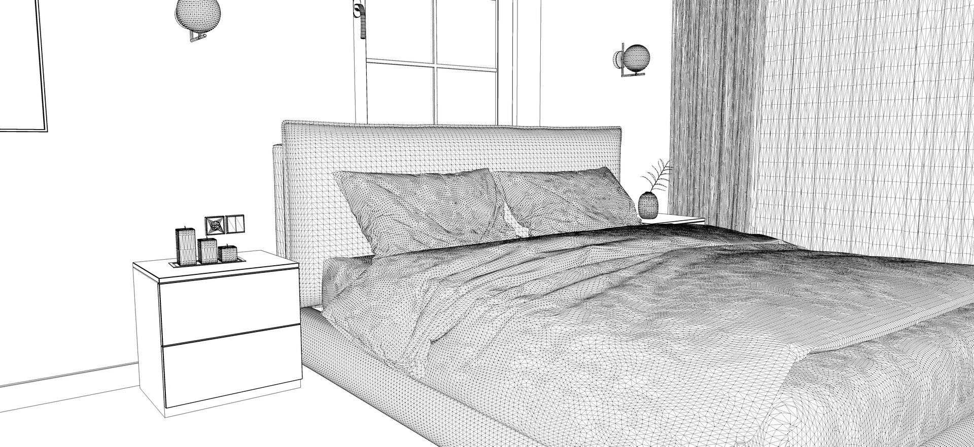 3D Wonderful Bedroom With Work Area Model - TurboSquid 1770129