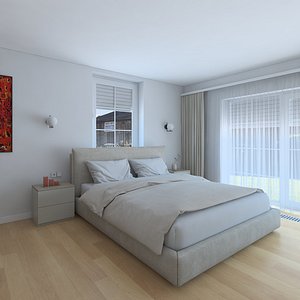 3D Wonderful bedroom with work area model