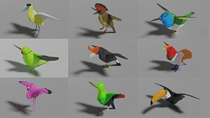 9 Exotic Birds Pack Low-poly