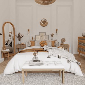 3D Autumn Bedroom Blender Scene