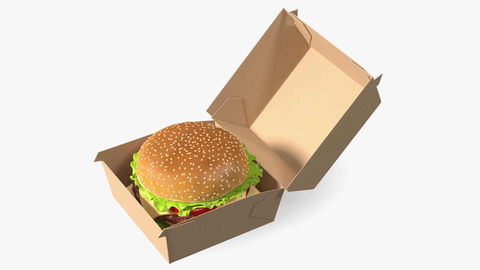 Burger Box Brown with Hamburger 3D model preview