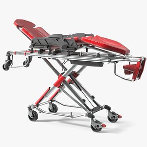 Folding Ambulance Stretcher Black Red Rigged 3D