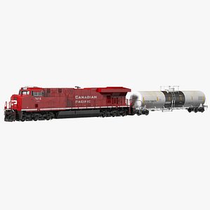 3D Red Train Locomotive With Tank