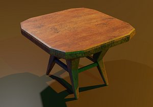 A wooden chair with scuffs and abrasions
