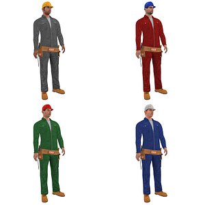 3d pack rigged worker man model