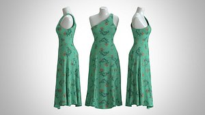 Woman Dress 2 Green Ornamental Flowers model