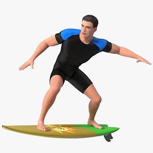 3D Man On Surfboard model
