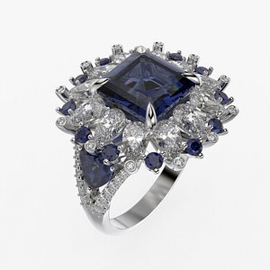 3D model Royal blue sapphire damond ring all sizes R63