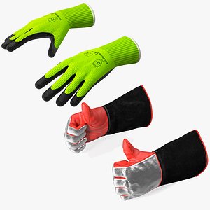 Rigged Heavy Duty Safety Gloves Collection for Maya