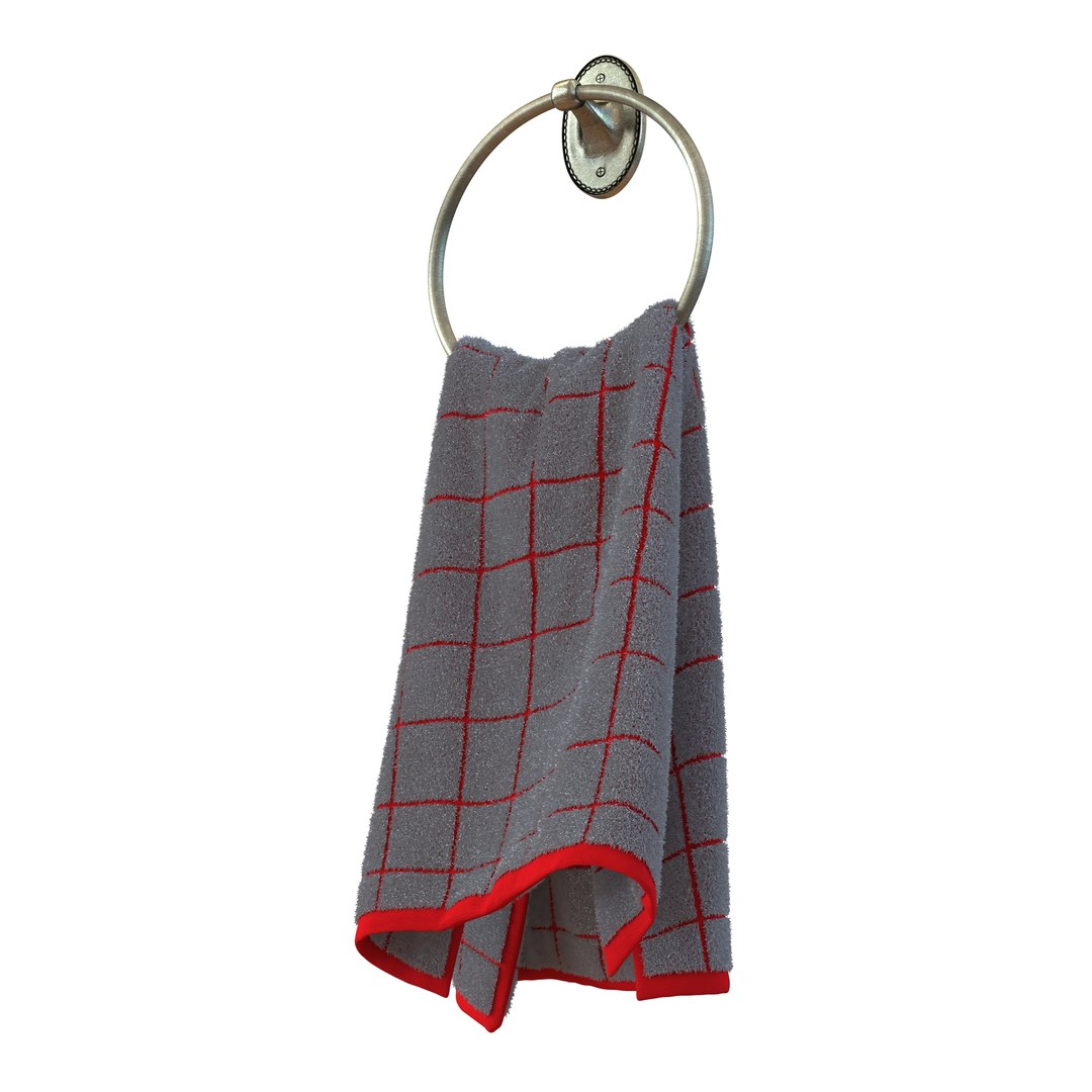 Hanging Bathroom Towel 2 Red with Fur 3D Model 3D model preview