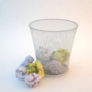 3d model crumpled paper waste basket