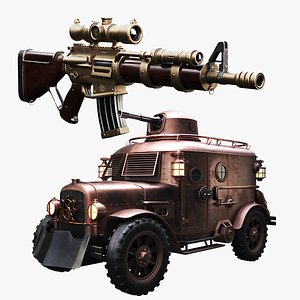 Steampunk Armored Van and Machine Gun Bundle