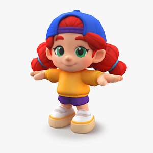 Low Poly Cartoon Girl Character Rigged Animated Game Ready