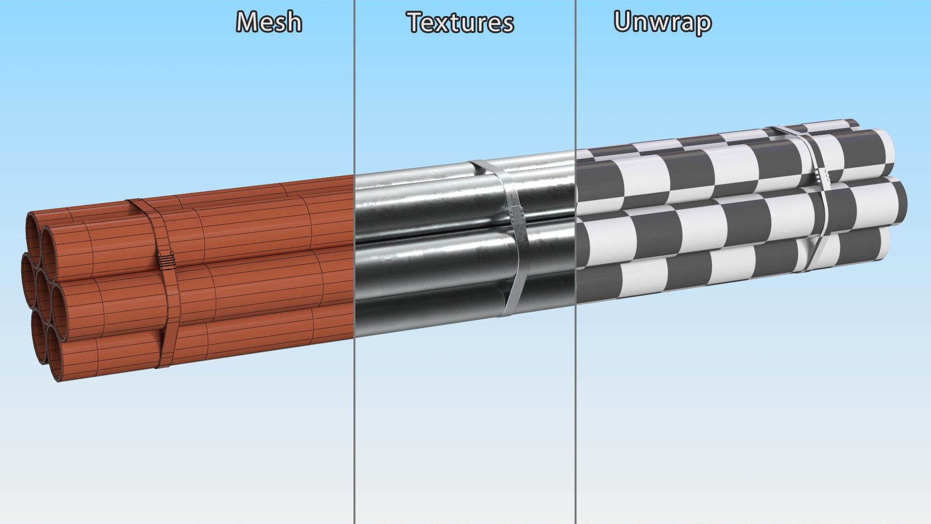3D Thick Steel Pipes Bundle 2 Meters Model - TurboSquid 2211535
