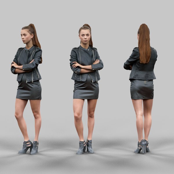 girl crossing arms leather 3d obj