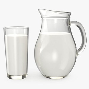 3D model Glass of Milk and Bottle