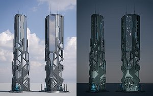 Futuristic sci-fi skyscraper building