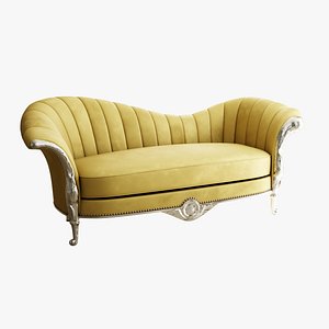 3D Furniture Sofa Chaise Lounge Gold Velvet Silver Metal Legs  013 model