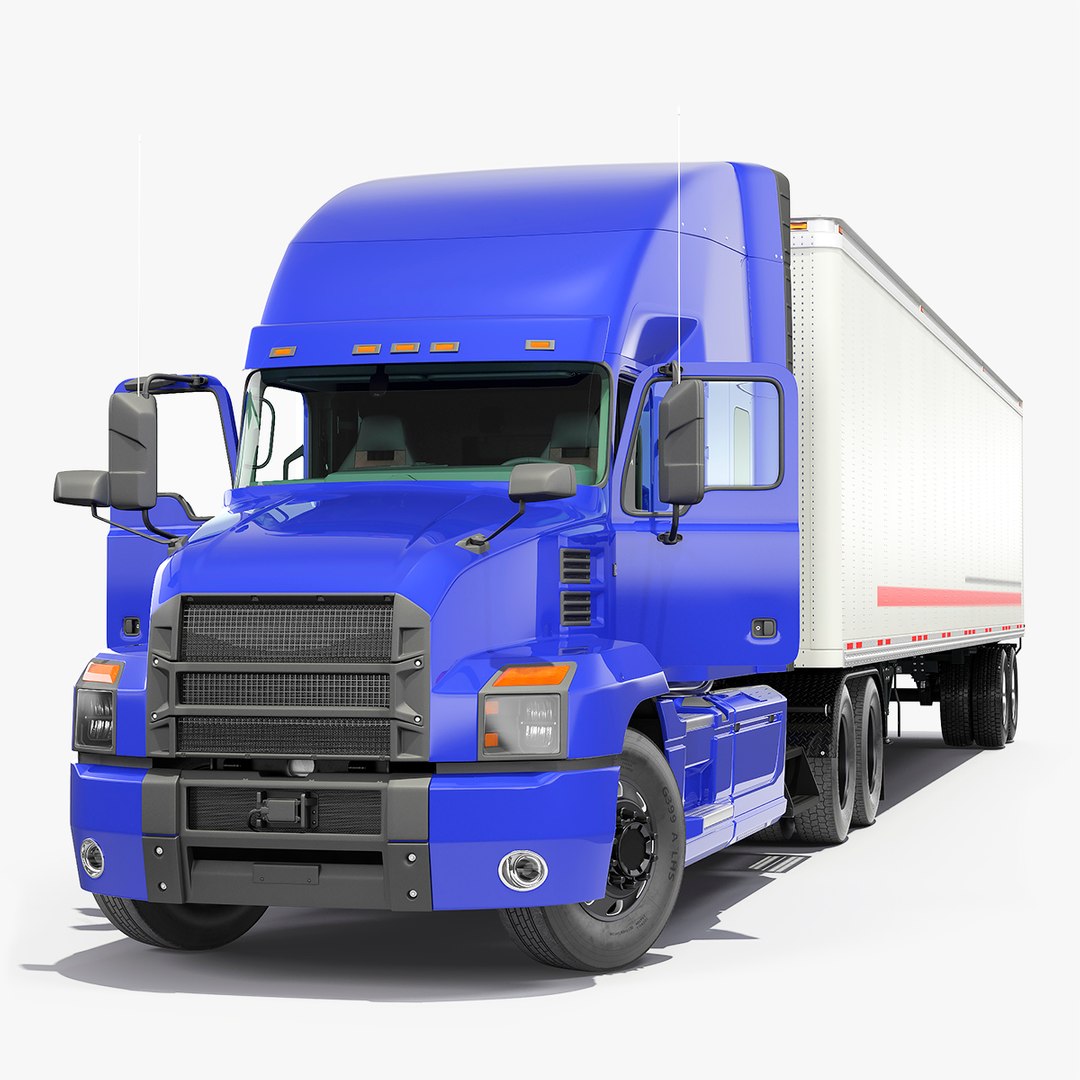 Semi Truck with Trailer Generic Rigged 3D model preview
