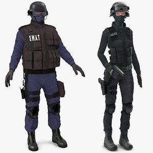 swat policemans rigged woman 3D model