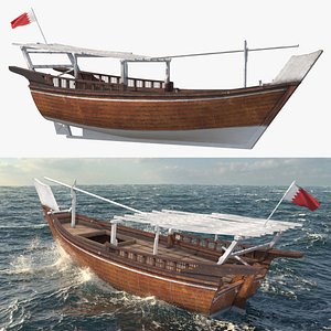 Bahraini Wooden Dhow Fishing Vessel 3D model