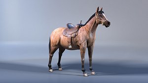 3D Horse with Saddle 3D Model with Mental Ray Materials