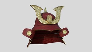 3D Samurai Helmet 01 Red Gold - Fantasy Character Design model