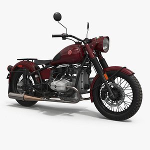 Retro Ural M70 Motorbike Maroon 3D model