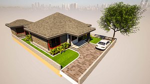 3D Modern 3 Bedroom Bungalow with Detached SQ  Architectural 3D Model