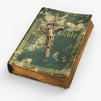 Vintage Christian Bible and Gilded Cross with Crucified Jesus
