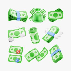 3D Banknote Basic Icons Pack model