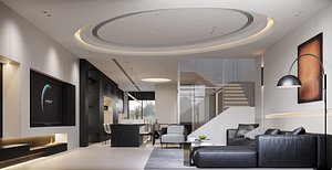 Modern living room dining room 3D