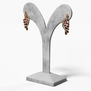 Gold Earrings with Gemstones on Stand 3D