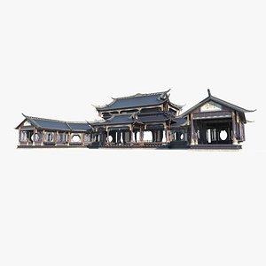 3D Grand Leisure hall of ancient Asian architecture