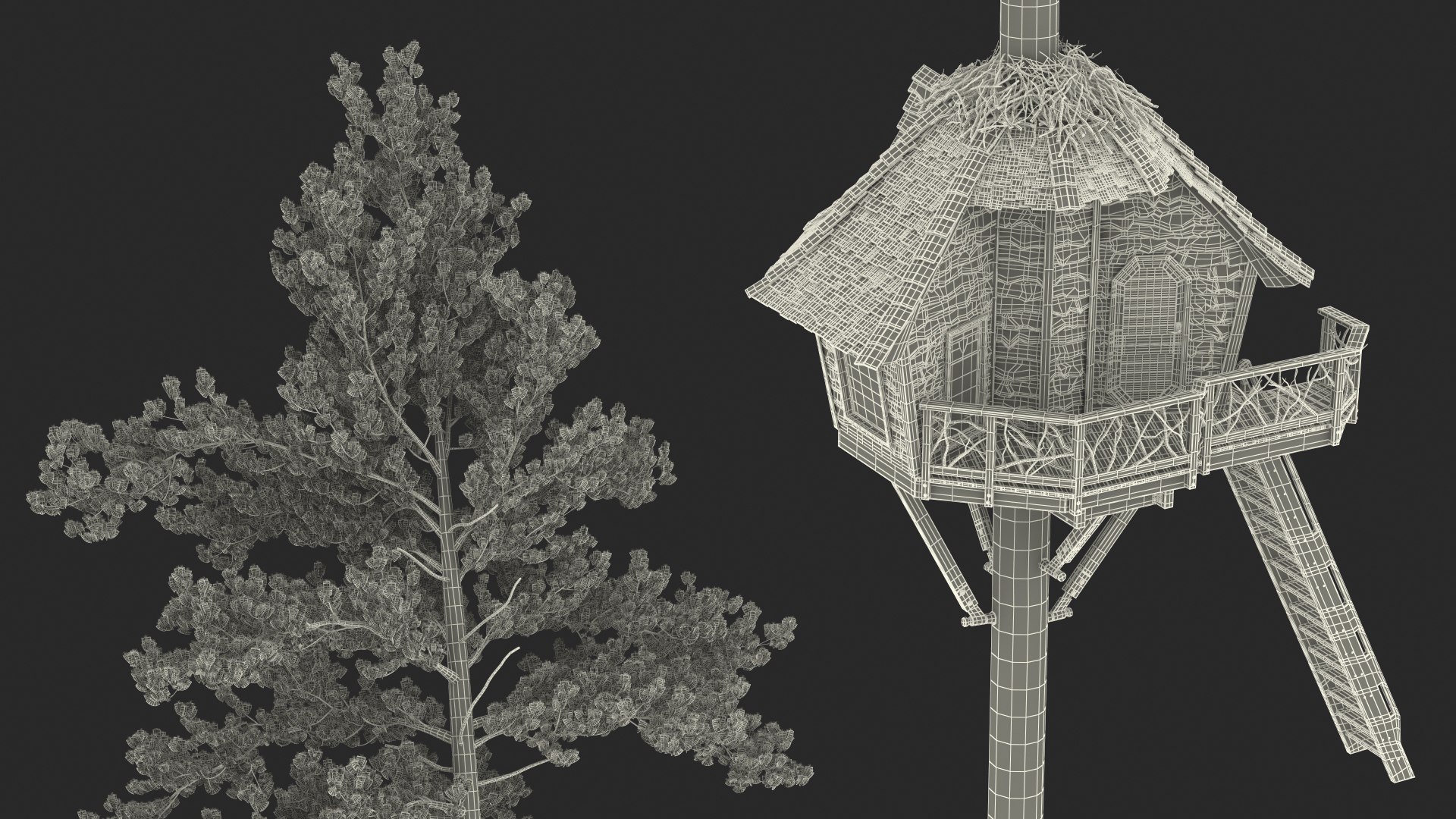 Tree House with One Pine 3D model - TurboSquid 2101947
