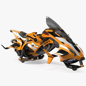 3D Scifi Fly Motorcycle Yellow Rigged model