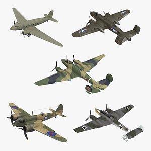 3D model vintage military bombers rigged