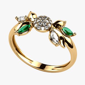 Flower with Marquises Gold Ring model