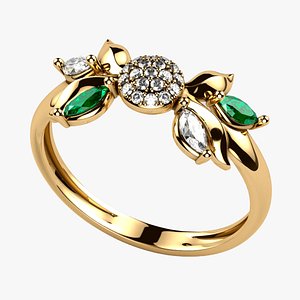 Flower with Marquises Gold Ring