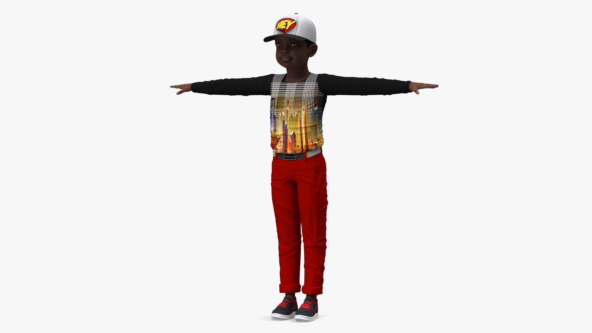 Black Child Boy Street Style T-Pose 3D model preview