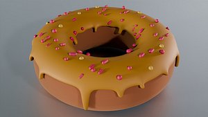 3D Glazed Donut 3D Model - Pink and Gold Sprinkles model