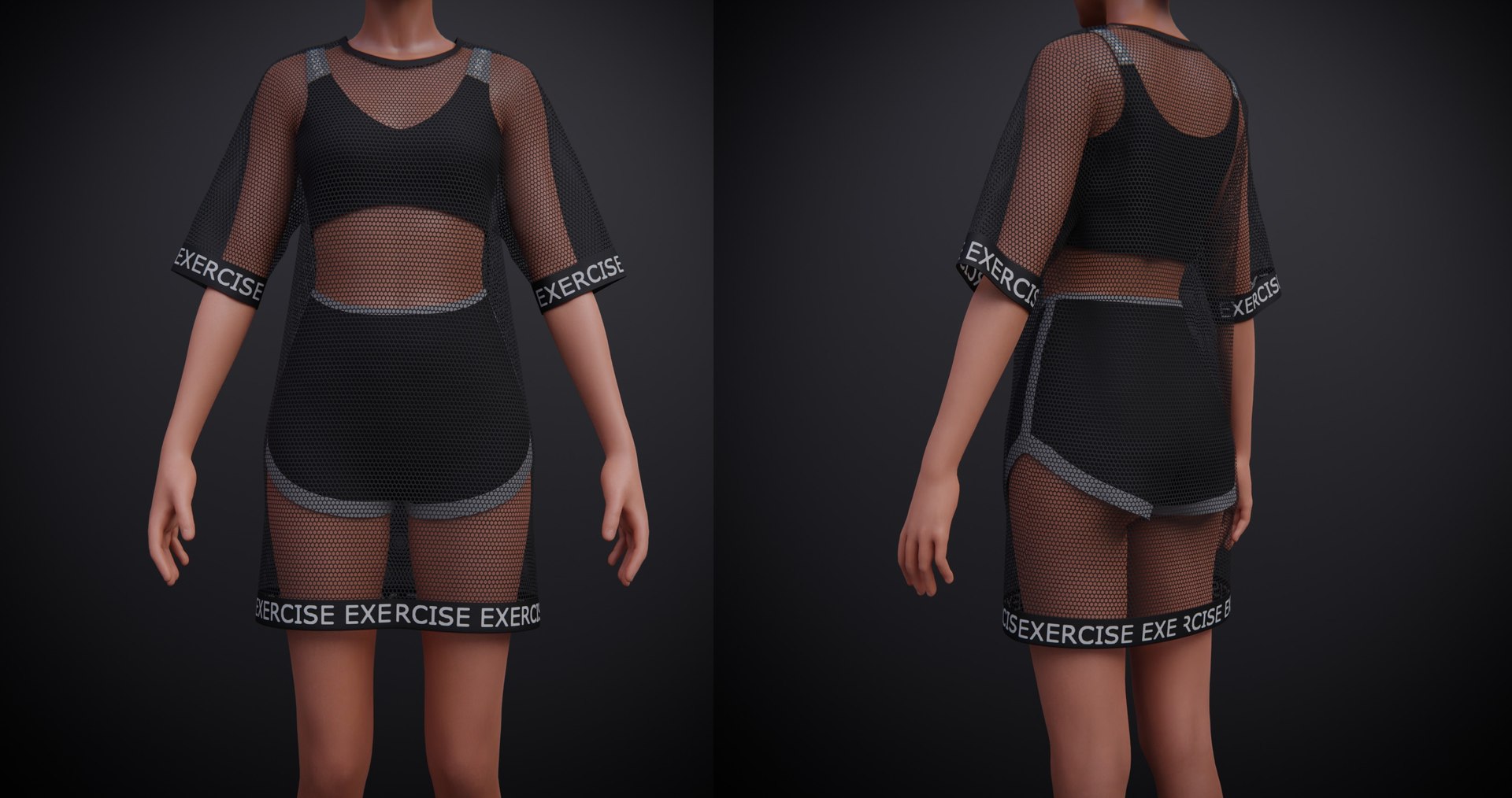 Black Sexy Womens Sports Wear And Net Shirt Dress Outfit 3D Model -  TurboSquid 1989022