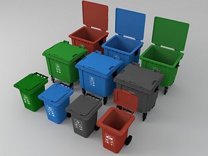 Colorful Recycling and Waste Bins Collection 3D Model 3D model