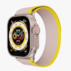 3D Apple Watch Ultra Titanium Case with Yellow And Beige Trail Loop model