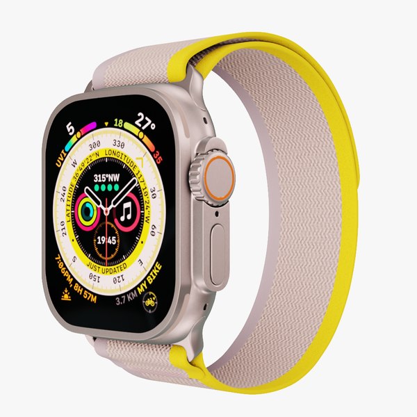 3D Apple Watch Ultra Titanium Case with Yellow And Beige Trail Loop