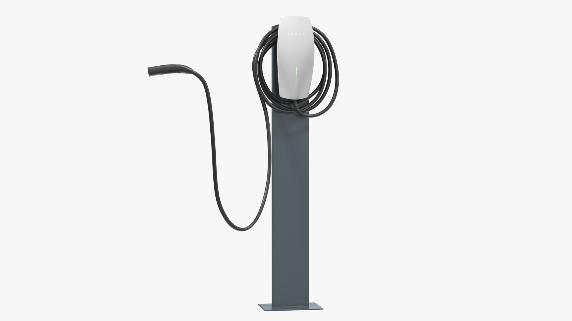 White Electric Vehicle Charging Station on Pedestal 3D model preview